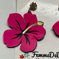 Hawaii Giant Hibiscus Pink Flower Earrings Femme De Bloom Large Acrylic Vintage