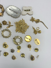 Vintage Estate 36pc Jewelry Lot Brooches Pins Celluloid Metal Stones Religious