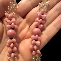 Miriam Haskell Vintage Pink Floral and Clear Glass Bead Necklace Patented Clasp