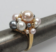 Ross Simons Sterling Silver Ring Gold Vermeil Faux Pearl Vintage Size 7