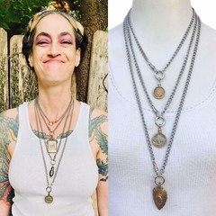 Pocket Watch Chain Necklace. Charm Holder Necklace. Silver tone. Choose Length.