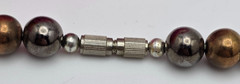 Vintage Art Deco Style 3-Tone Beaded Necklace Gold Silver Copper Geometric 21 in