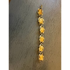 Vintage Gold Tone Amber Gold Foil Glass Cabochon Link Bracelet Fold Over Clasp
