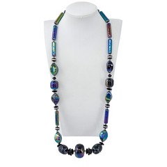 Vintage Sterling Silver 925 Iridescent Glass Beaded Necklace 31″