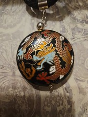 Vintage Double Sided Dragon Design Cloisonne Pendant Necklace 16.5″ Long