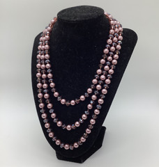 Vtg AB Smoky Lavender Purple Bead & Faux Pearl 59” Flapper Necklace Long