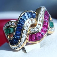 18k yellow gold size 6 ring 2.50ct treated multi gemstone diamond 7.2gr scr2119