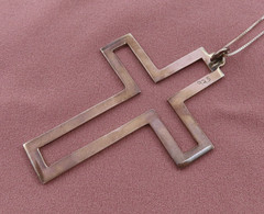 Vintage Sterling Silver Necklace Large Open Cross 2.5 in Pendant Statement 210h