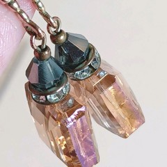 Vintage Square Faceted Crystal Rose Gold Fashion Earrings PLZ READ