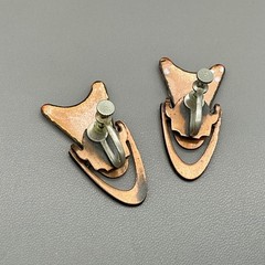 Vintage Earrings Womens Teal Copper Enamel Mid Century Modern Screw Back 1.25″