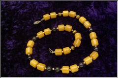 Vtg Sterling Tested Barrel Butterscotch Black Tiger’s Eye Bakelite Necklace 21″
