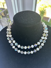Vintage Lisner 2-strand White Lucite Crystal Aurora Borealis Necklace Beaded $18