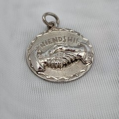 Sterling Silver Elco Friendship 3D Handshake Vintage Disc Charm Pendant 1.75″
