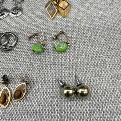 Vintage Earring Lot Clip Ons Pierced Dangle Hoops Moons Flowers 15 Pair