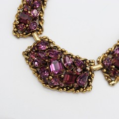 Vtg Barclay Purple Amethyst Rhinestone Gold Tone Necklace Choker Mesh Bib Signed
