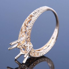 Solid 14K White Gold Diamond Ring 8mm Round Vintage Antique Semi Mount Setting