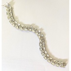 Art Deco Style Silver Plated Marcasite &Diamond Accent Link Bracelet 8.25″