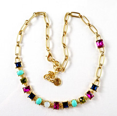 R J Graziano Necklace Multi Color Faux Gemstone Gold Tone Fashion Pink Blue Red