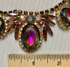 Vtg 1960’s Juliana D & E Watermelon Heliotope Rhinestone Necklace 15″