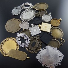 10Pcs Mixed Color Multi-Style Alloy Cameo Setting Base Pendant Jewelry Findings