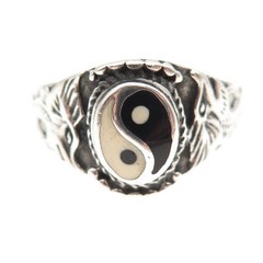925 Sterling Silver Vintage Real Black & White Onyx Yin Yang Ring Size 11.75