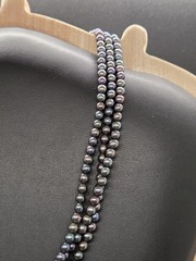 Vtg 3 Strand Purple Dark Grey Opalescent Pearl Necklace Sterling Silver Clasp 24