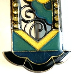 Pier Bex Antique c.1930’s Art Deco Enamel Brooch Pin with Trombone Clasp