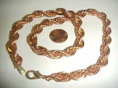 VINTAGE POLISHED COPPER COATED STEEL THICK 9mm. ROPE CHAIN 18″ NECKLACE V821