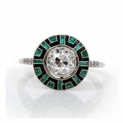 2.65Ct Art Deco Style Lab-Created Diamond & Emerald Engagement 925 Silver Ring