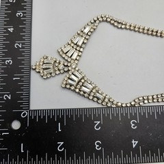 Vintage Art Deco Rhinestone Necklace Earrings Set Clear Baguette Pave Lot 15″