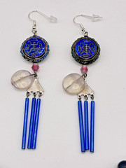 Vtg roxsann Chinese Silver Cloisonné Amethyst Lapis Antique Glass Jewelry Set
