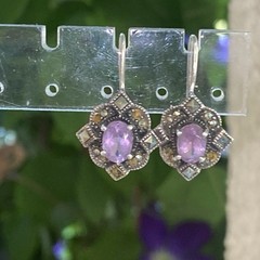 Vintage Amethyst Marcasite Earrings 1″
