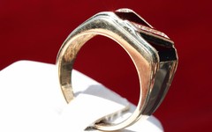14k yellow gold ring 0.16ct diamond onyx size 8.5 vintage handmade 9.8gr N2303