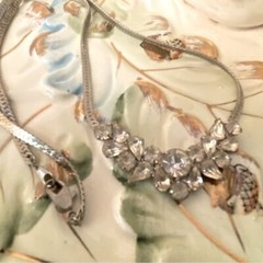 Vintage Lady Remington Rhinestone Silvertone Necklace