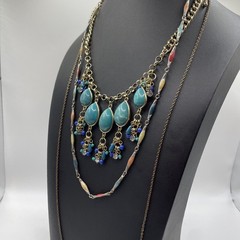 Necklace Lot Of 6 Teal Blue BOHO Eclectic Acrylic, Glass, Metal, Beads Estate