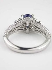 Vintage Art Deco Blue Sapphire & Lab Created Diamond Engagement 925 Silver Ring
