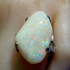 Original EARTH MINED OPAL DIAMOND Deco Style Ring PLATINUM Filigree Statement