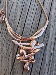 Vtg Enameled Rhinestone Bib Style Necklace And Earring Set Rose Gold Plated 18″