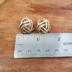 Vintage Knot Earrings Two-tone Metal Stud Button Silvertone Goldtone .5″ Classic
