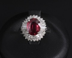 Vintage 2.04ct GIA Certified Thai Ruby & 0.49ct Diamond Platinum Ring, Size 5.25