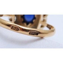 Vintage 14K Karat Solid Two Tone Multi Color Gold Sapphire & Diamond Ring