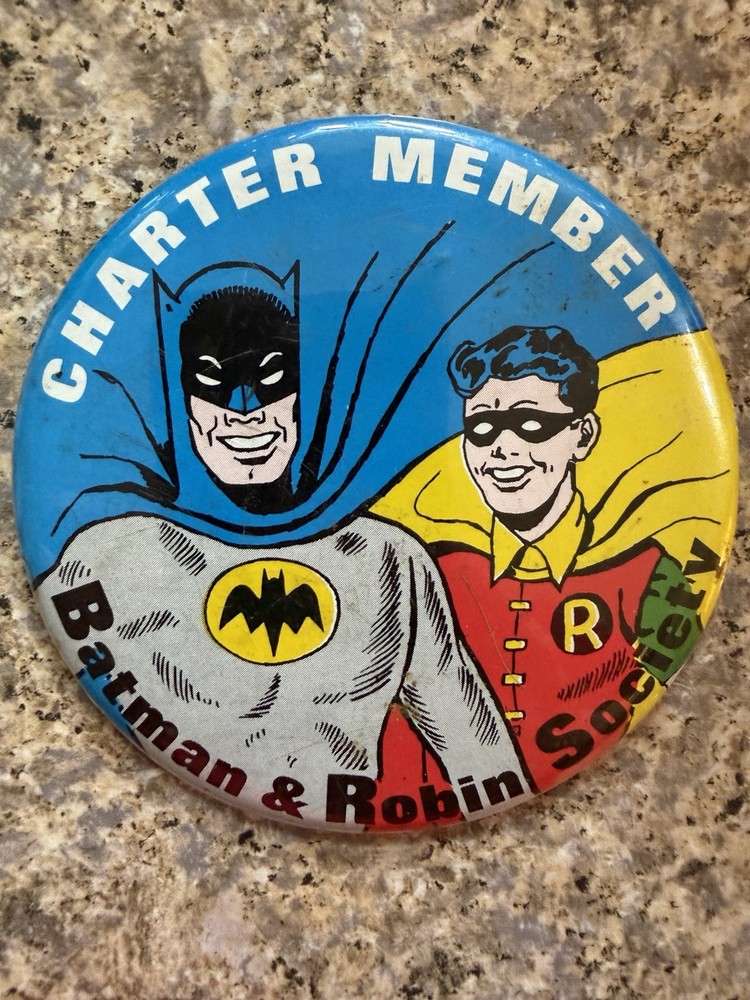 Vintage 1966 Batman & Robin Society Charter Member Pinback Button Nice Condition