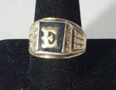 Antique Edwardian Sterling Silver & 10K *E* Initial Signet Ring Lot Sz~ 11.75