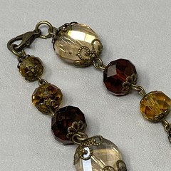 Glass Bead Bracelet Antique Gold Tone Yellow Red Faceted Surface Coated 7.25