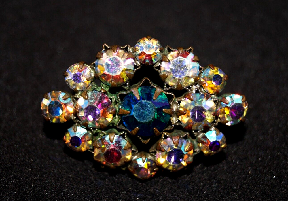 Small Vintage Bronze Soviet Brooch with stones pin Made in ussr 35*25 mm