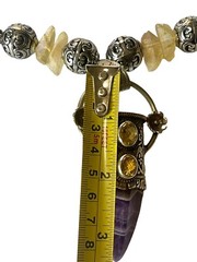 Crystal Necklace Amethyst Amber Color Unk Origin Huge Swing Pendant Handcrafted