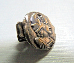 VTG. SILVER PLATED PEWTER ANCIENT EUROPEAN COIN CLIP ON LAPEL PIN