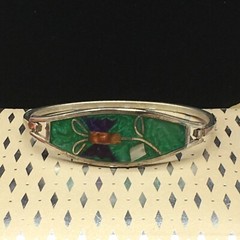 MOP Floral Cuff Bracelet Mother of Pearl Other Inlay Signed Alpaca Mexico Small