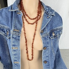 Vintage Baltic Amber Knotted Honey Cognac Beaded Necklace 75”Long Art Deco Style
