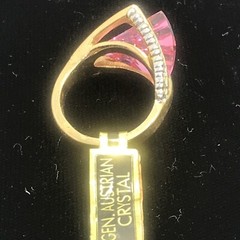 Vintage 18K GE Gold Plated Pink Austrian Crystal & Clear Accents Ring sz 7